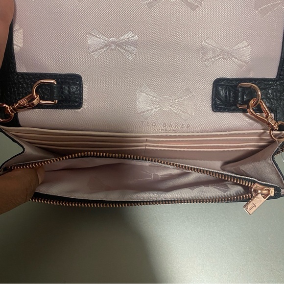 NWOT Ted Baker Janet Black Pebble Leather Matinée Wallet On Rose Gold Chain - Picture 13 of 15